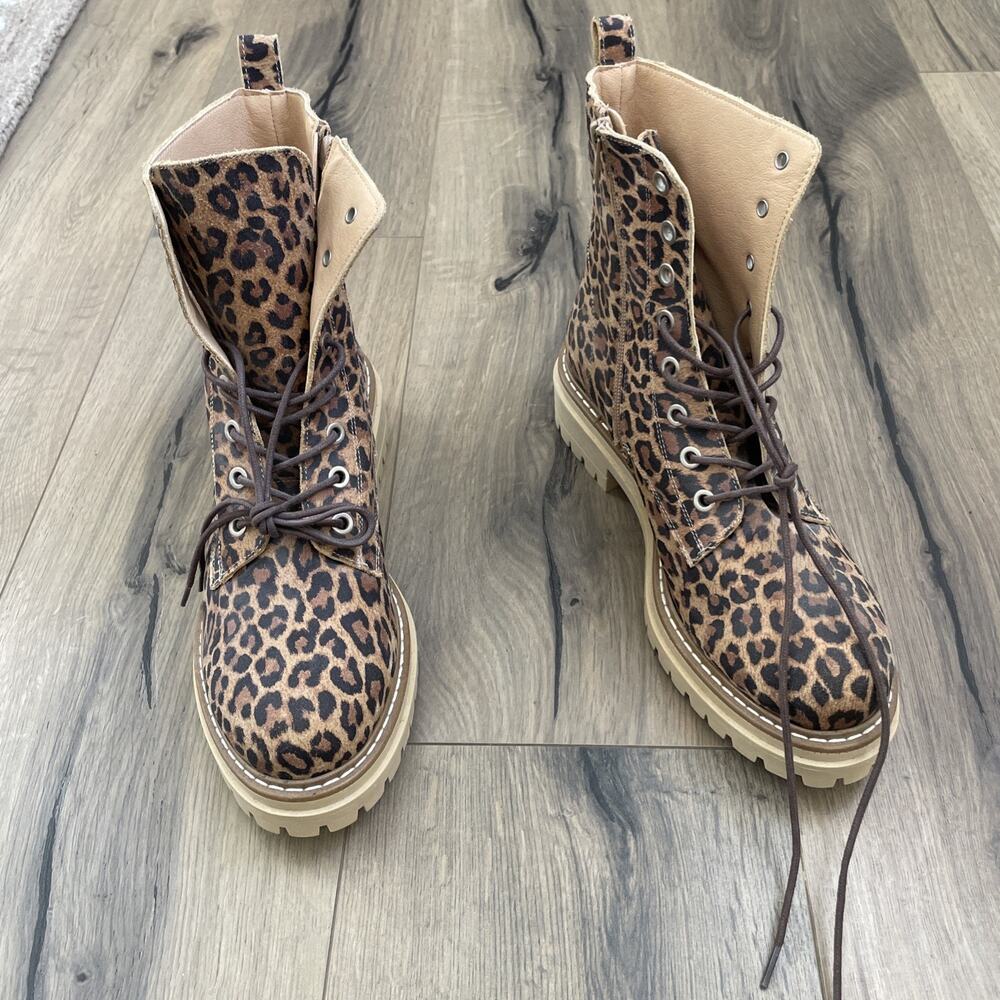 NEW Anthropologie Harvest Hiker Brown Leopard Print Suede Boot EU 41 US 10 10.5